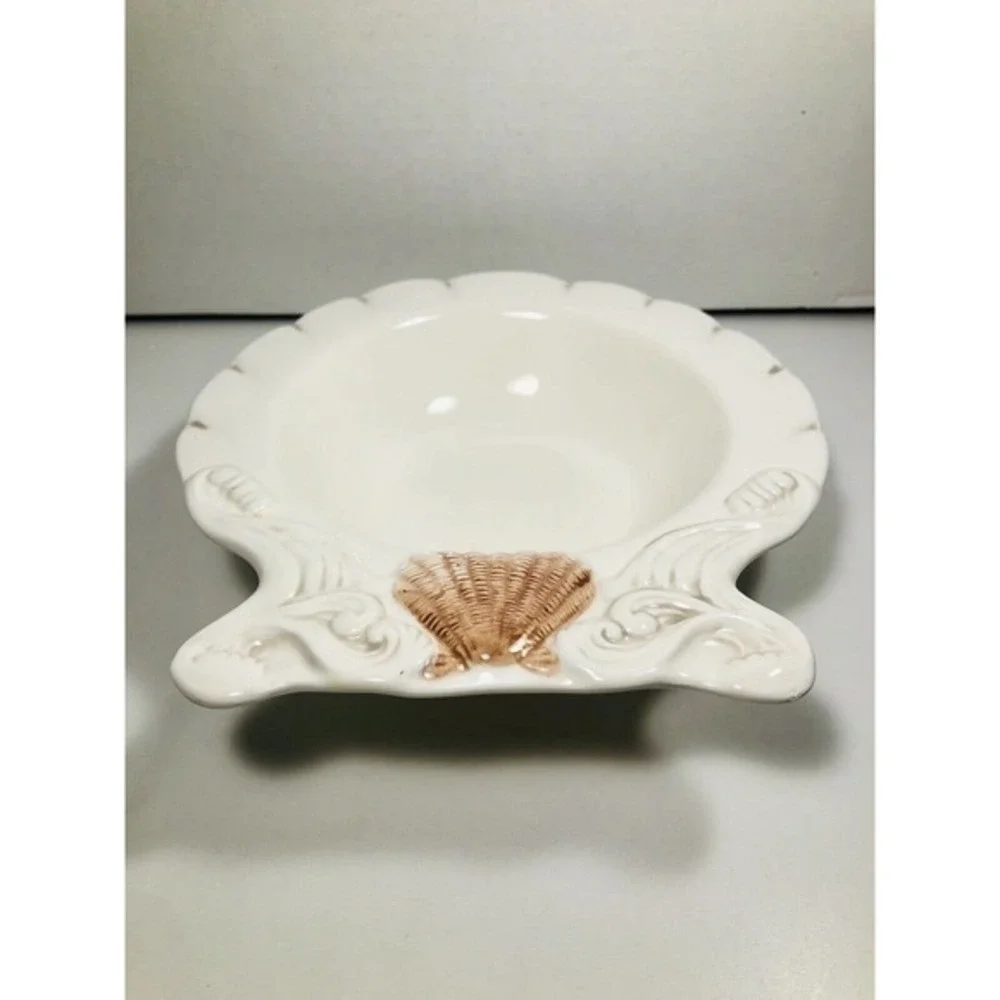 American Atelier At Home By the Sea 5256 Ironstone Divided Dish With Shells.